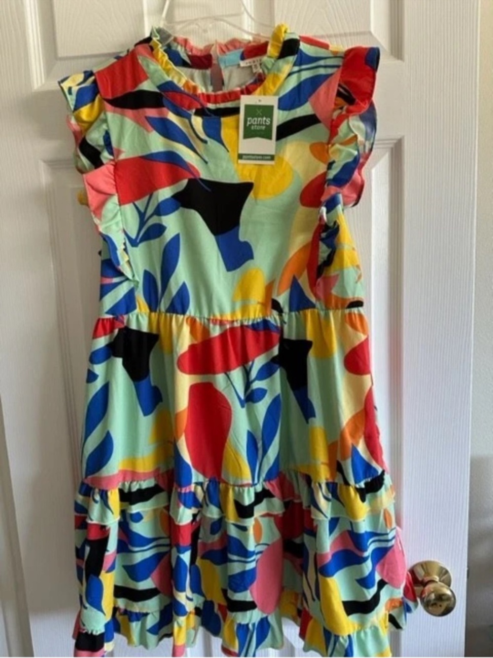 NWT JODIFL Ruffle Sleeve Tropical Print Dress - Multicolor